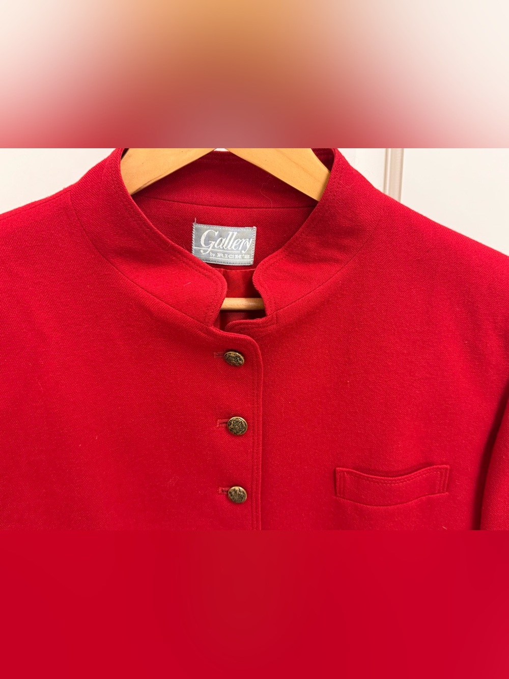 80’s VINTAGE Equestrian 100% Wool Red Austrian Jacket Military Mandarin Blazer M - Picture 4 of 16